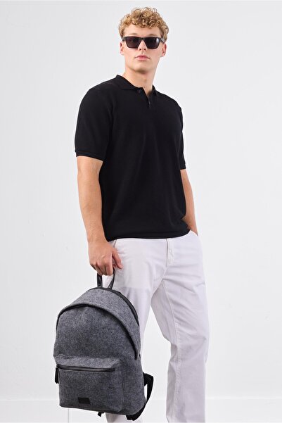 Dufy Men's slim fit polo collar black knit t-shirt