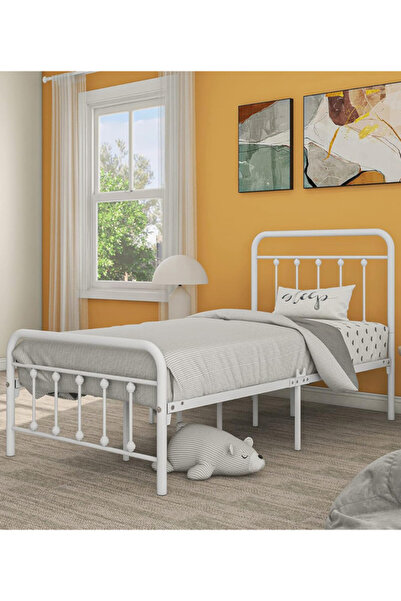 Generic Metal Bed Frame 190x90cm - One Person Bed with Elegant Design White