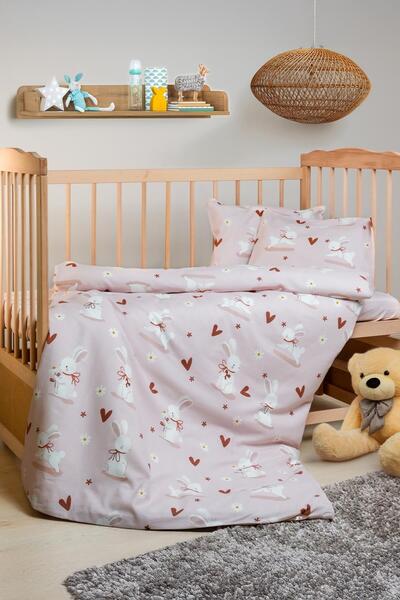 Menderes Home Cotton Collection 100% Cotton Baby Duvet Cover Set Bunnies