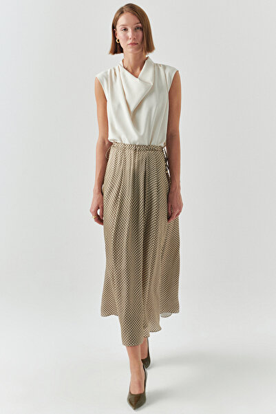 Exquise Degaje Collar Sleeveless Jacquard Regular Cream Blouse