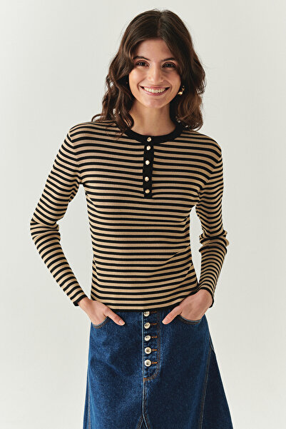 Exquise Велосипедний комір, смугастий, довгі рукави, облягаючий трикотажний ч...