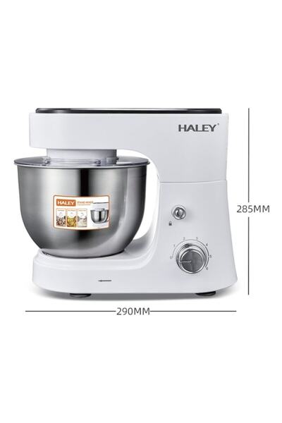 HALEY Mixer Profesional HALEY, 1200W, Bol 6L Inox, 6 Viteze + Pulse, Alb/Inox, Silentios, Protectie Intrer