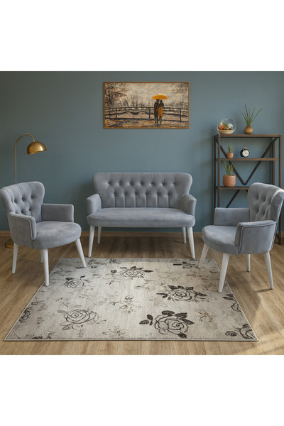 Azra Mobilya Açık Gri Babyface Kumaş Çay Seti Koltuk Takımı – 2 Berjer + 1 İk...