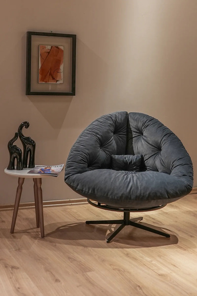 HEKİM DÜĞÜM Yurnero 360 Derece Döner Mekanizmalı Berjer Tekli Koltuk Füme