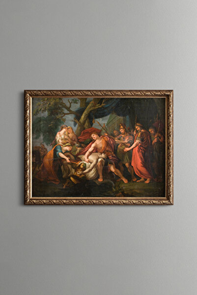 Achilles Lamenting the Death of Patroclus - Vintage Patterned Frame