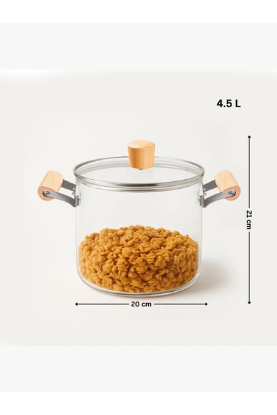 rexa Clear Heat-Resistant Glass Pot with Lid and Wooden Handle - 5.5 L