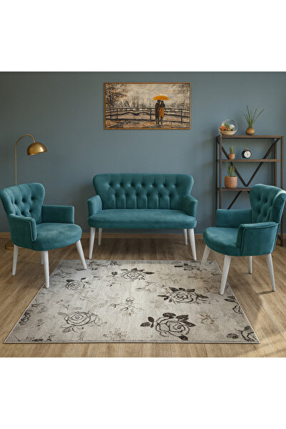 Azra Mobilya Petrol Rengi Babyface Kumaş Çay Seti Koltuk Takımı – 2 Berjer + ...