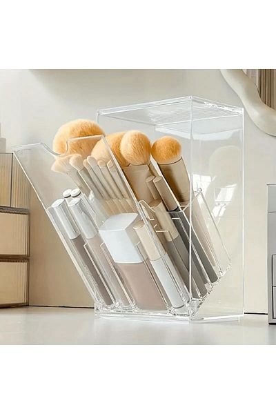 Slasa Acrylic Makeup Brush Organizer with Protective Cover