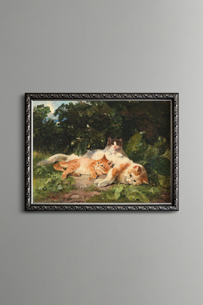 epiqart Cat with Kittens - Vintage Patterned Frame