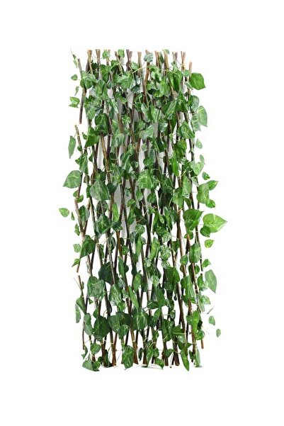 DRAMA HOME سياج خشبي من أوراق النباتات الاصطناعية باللون الأخضر