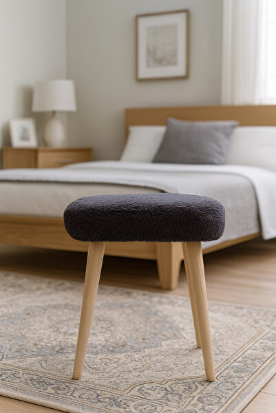 Bounteous Kare Model Tedy Kumaş Füme Renk Puf Tabure