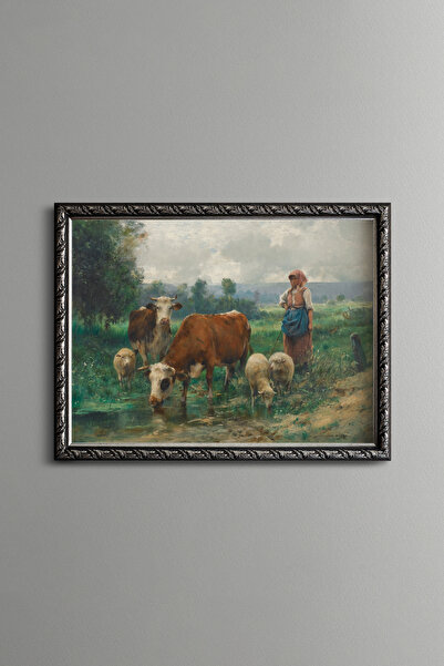 epiqart Grazing Shepherd Girl - إطار منقوش عتيق