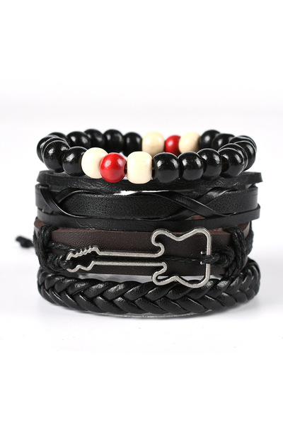 OEM Set 4 bratari pentru barbati cu pandantiv chitara din piele ecologica