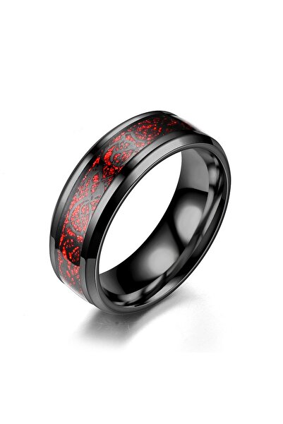 OEM Inel negru cu forme de culoare rosie marimea 9