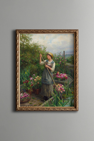 epiqart Femeie care colectează flori - Cadru cu model vintage