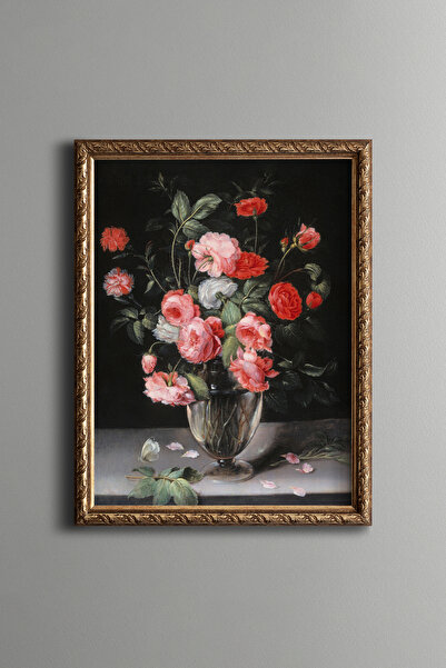epiqart Still Life with Flowers in Glass Vase - Vintage Patterned Frame
