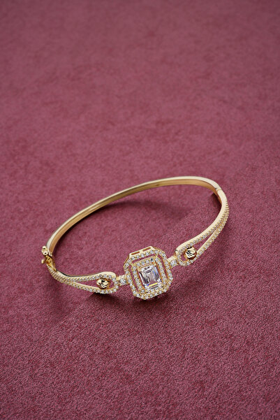 Çgk Çiğdem Gürel Kuyumculuk 8K Baget Taşlı Gerçek Altın Kelepçe Bilezik – Zar...