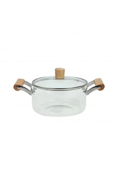 rexa Clear Heat-Resistant Glass Pot with Lid and Wooden Handle -2.5L
