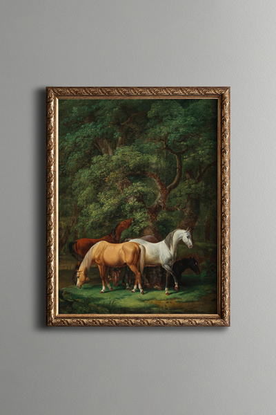 epiqart Atlar - Vintage Desenli Çerçeve