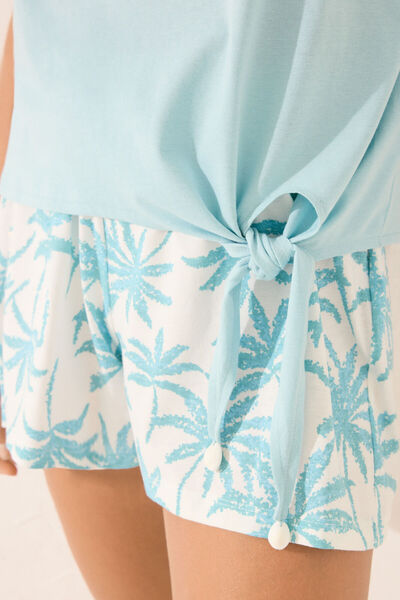 Women Secret Garfield baskılı kısa kollu palmiye baskılı şortlu pijama takımı