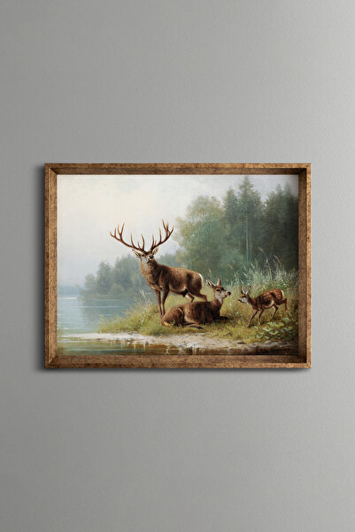 epiqart Deers by the Lake - Vintage Patterned Frame
