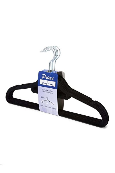 Generic مجموعة شماعات بلاستيكية مخملية سوداء مكونة من 6 قطع