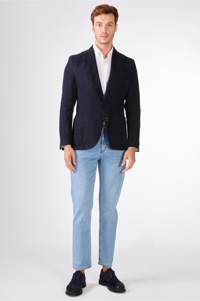 Dufy Navy Blue Men's Jacket - Slim Fit