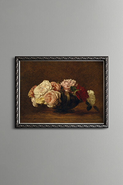 epiqart Roses in a Bowl - Vintage Patterned Frame