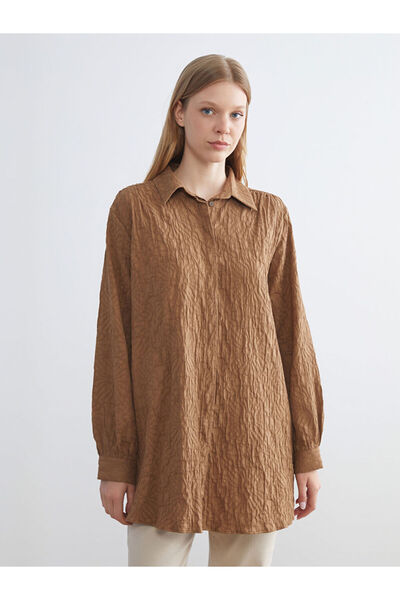 LC Waikiki Tunica de cămașă pentru femei LCWAIKIKI Classic Brown Textured