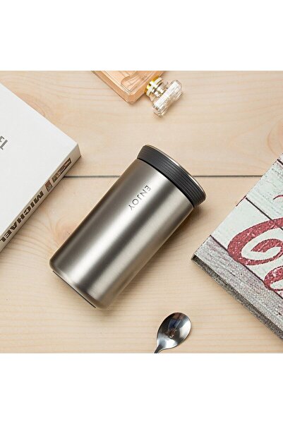 Mixbo Cana pentru Cafea si Ceai Mixbo, Model Enjoy, Otel Inoxidabil, Gri Metalizat, 350 ml