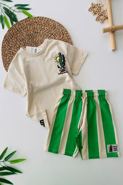 Minigimin Cicileri Минигин Чицири Кактус Принт Раирани Шорти Момчешки Комплек...