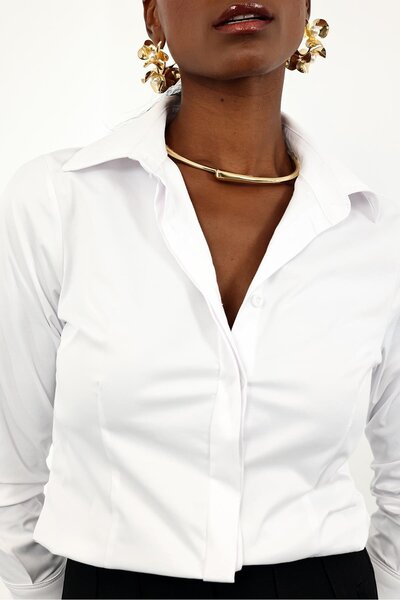 5in1Canpolat Λευκό πουκάμισο ποπλίνας με πέτο 3903