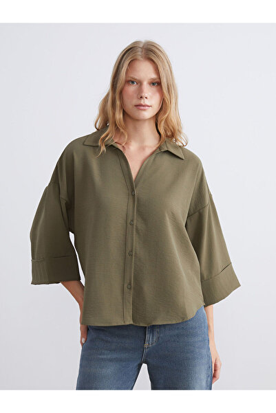 LC Waikiki Haki Dokulu Oversize Kadın Gömlek
