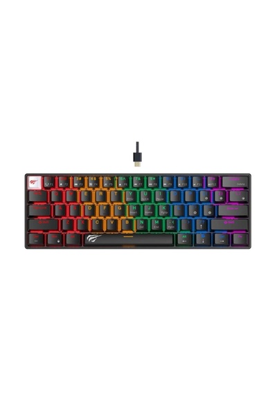 Havit Compact Gaming Keyboard, RGB, USB-C, 200mA, 1.8m, KB903L, Black