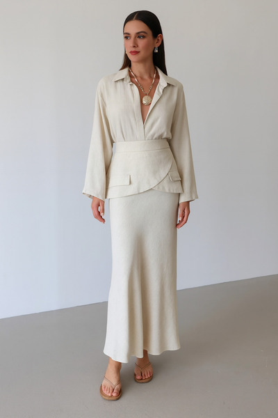 My Blog Natural Skirt Belted Skirt Shirt Suit - 8763