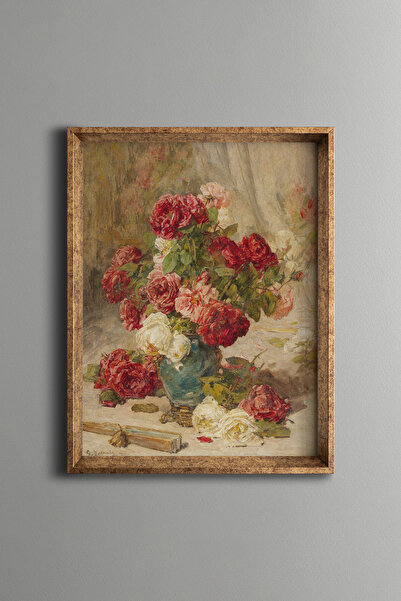 epiqart Vazoda Güller - Vintage Desenli Çerçeve