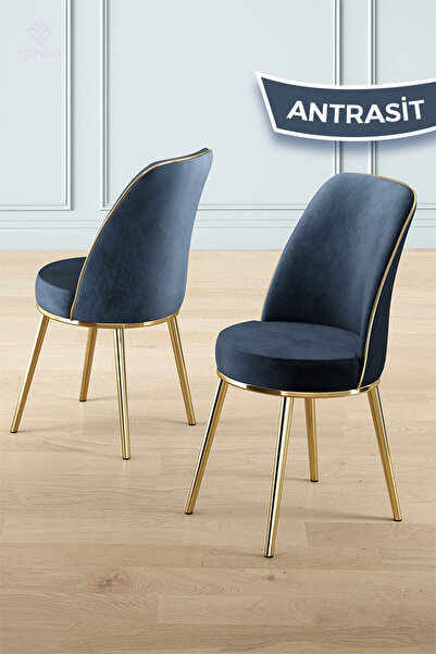 Canisa Lai Serisi 90x168 Lak Panel Antrasit Ironi Gold Ayak Masa Takımı 6 Antrasit Sandalye
