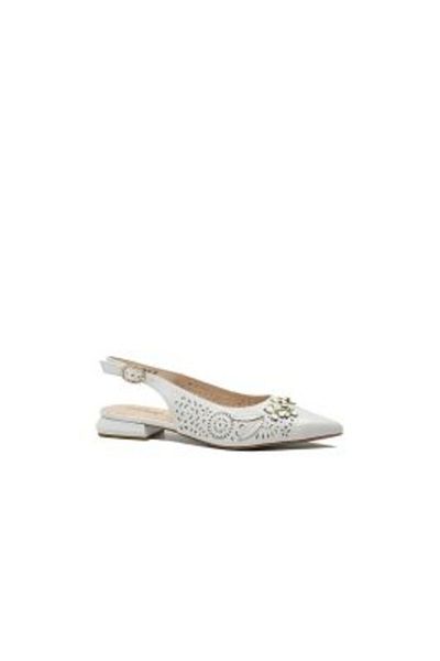 FEELİNG Women's Cut-Out Shoes in White Leather with Floral Details