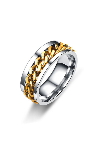 OEM Inel de barbati cu model de lant. auriu