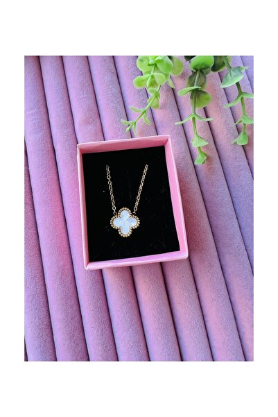 STAİNLES Sedefli Yonca Yaprağı Altın Kaplama Kolye