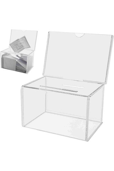 Slasa Classicimage Transparent Acrylic Suggestion Box with Lock & A4 Display Panel – Wall Mounted