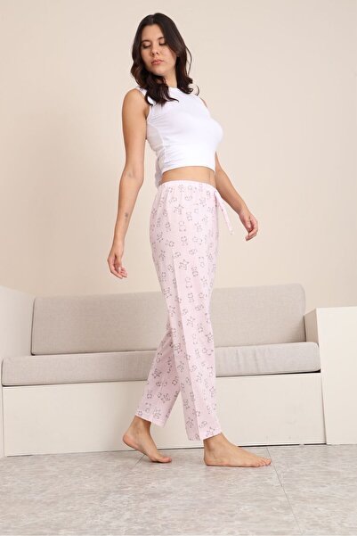 STELLAPİNK ÇİZGİLİ PANDA BASKILI PİJAMA ALTI - PEMBE