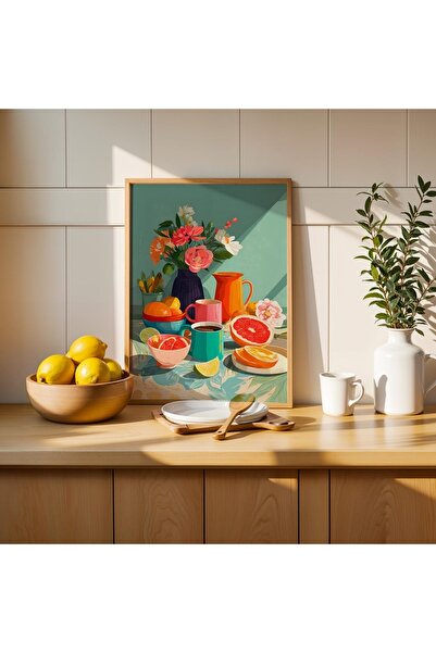 Dekorsiahome Tek Parça Ahşap Çerçeveli Oturma Odası Salon Mutfak Tablosu TK1520