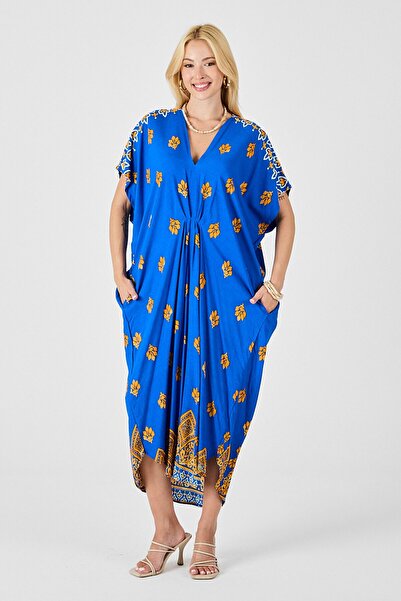 VAGGON Γυναικείο φόρεμα καφτάν με σχέδιο Saks με λαιμόκοψη σε σχήμα V Vs00829