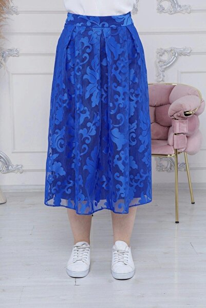 Genel Markalar Apsen Kadın Saks Pile Detaylı Kloş Uzun Boy Dantel Yazlık Etek 2170-80