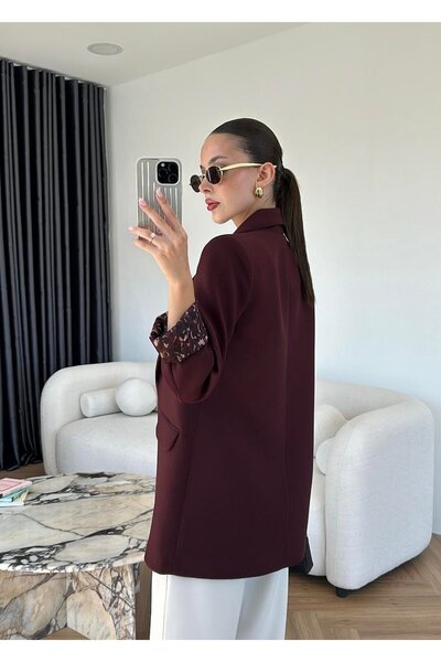 Lady Pixie Kadın Leopar Desenli Astarlı Blazer Ceket