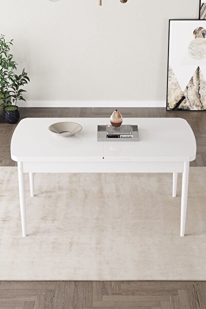 SHOOVVEL Beyaz MDF 70x114 Metal Ayaklı Açılır Üst Kalite Mutfak Masası, Yemek...
