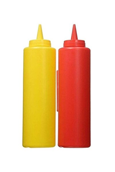 Generic زجاجات بلاستيكية من قطعتين للكاتشب والخردل، أحمر/أصفر