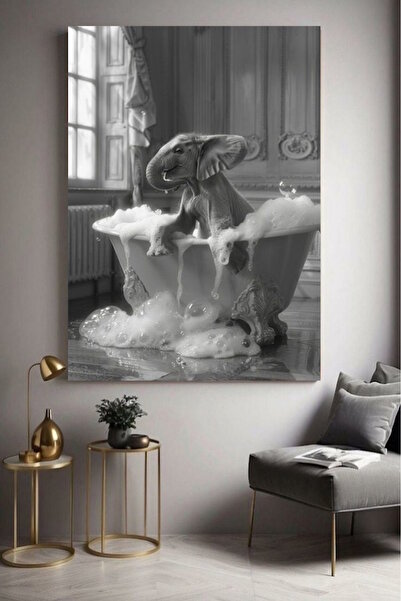 özkacar WC BANYO KÜVETTE KOMİK FİL Ev Duvar Salon Güzellik Salonu Ofis Dükkan Dekarasyon Kanvas Tablo