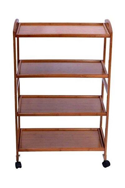 Yatai طاولة تقديم دوارة بأربع طبقات باللون البني